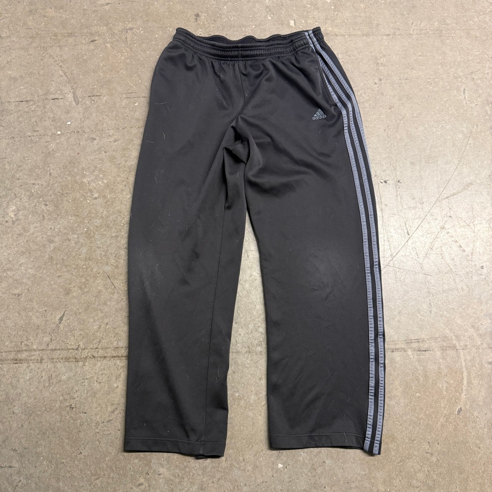 Adidas Mens Black Grey 3-Stripe Athletic Track Pants Elastic Waist Small